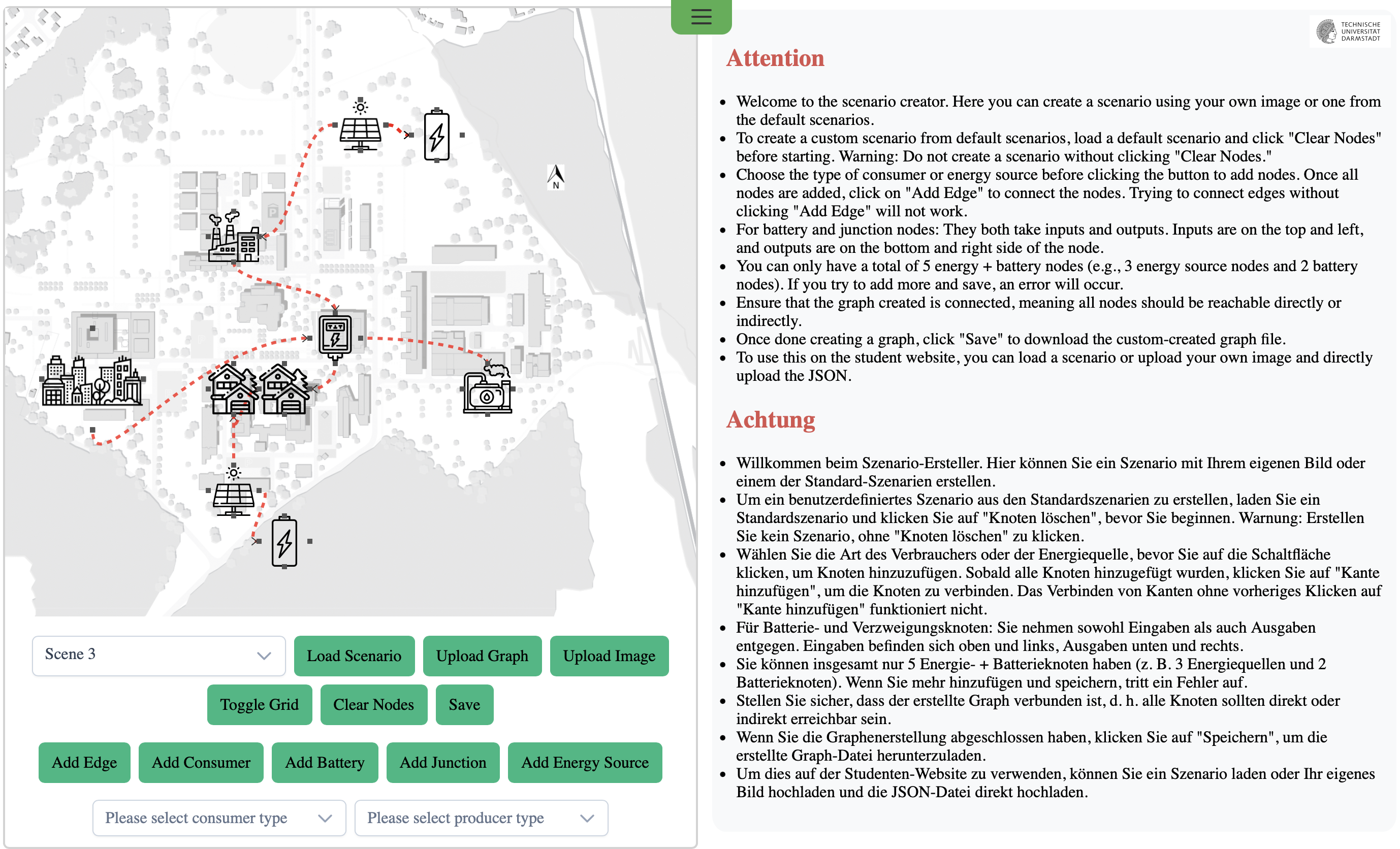 Energy scenario creator with map editor and bilingual instructions